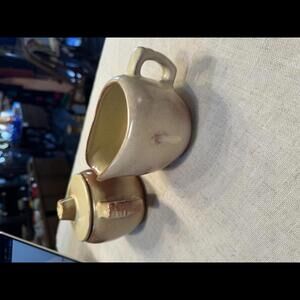 Vintage Frankoma Pottery Desert Gold Plainsman Cream & Sugar with Lid 5A & 5B